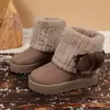 Botas de neve femininas com sola grossa, novos sapatos de algodão de inverno, botas curtas casuais, forradas com pelúcia, botas de algodão slip-on de camurça espessada atacado