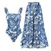 [Traje de baño tipo suit para vacaciones en aguas termales para mujer] Traje de baño de playa con falda de gasa de gasa cruzada europea y americana Amazon