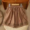 Nuevos Shorts Casuales Retro de Cintura Alta para Mujer de Verano, Cintura Elástica, Corte Holgado, Versátiles, Adelgazantes, de Pierna Ancha, Línea A, Delgados