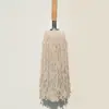Trapeador vara de madera cabeza de hierro anticuado ordinario plano hilo de algodón Trapeador Trapeador redondo recogedor de polvo propiedad de fábrica vara de madera