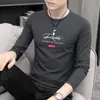 Camiseta de Manga Comprida Masculina Gola Redonda Primavera e Outono Qualidade Marca Tendência Nobre Alta Qualidade Roupa Íntima Masculina Camisa Base Outono e Inverno Masculina