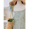Vestido Francés Sin Mangas de Longitud Media, Floral Romántico Cintura Adelgazante, Mangas Pequeñas Volantes Falda de Tirantes, Estampado de Verano