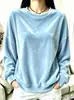 Roupas Femininas Outono/Inverno 2026 UE Estação Independente Amazon Camiseta Casual de Veludo com Gola Redonda e Manga Longa para Mulheres