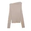 Blusa de Lã Assimétrica Estilo Francês Wanwei para Mulheres, Novo Modelo Outono 2026, Suéter de Tricô Canelado de Manga Longa com Um Ombro Y7183