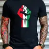 Camiseta Patriótica de Algodón Puro para Hombre con Gráfico de Puño Talla Europea Micro-Stch