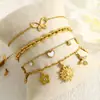 Pulseras Florales Versátiles en Capas de Moda Europea y Americana, Pulseras Multicapa de Corazón y Mariposa de Acero Inoxidable de Lujo Ligero de Alta Gama al por Mayor