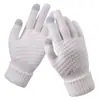 Luvas de Ciclismo para Exterior de Inverno com Tela Sensível ao Toque Luvas de Tricô Quentes e Espessadas Punho Elástico Luvas de Inverno para Mensagens