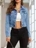 Transfronterizo Nuevo Europeo y Americano Exportación Amazon Temu Chaqueta de Mezclilla Mujer Corta Chaqueta de Mezclilla Mujer Top Ajustado