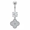 Nuevo modelo de comercio exterior anillo para ombligo de mariposa con incrustaciones de circonita de cobre, piercing de acero inoxidable 14G con rosca externa para ombligo, en stock de fábrica