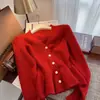 Nueva ropa de punto de estilo francés, elegante cárdigan coreano de otoño e invierno, abrigo elegante, suéter de cola de pez, top de moda para mujer