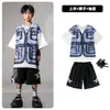 Ropa de Moda Hip-hop para Niños Traje Azul de Manga Corta con Chaleco Falso para Niños Ropa Genial de Hip-hop para Actuación de Niñas