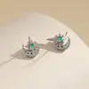 Pendientes de Estrella y Luna Color Verde Menta para Mujer, Pendientes de Zirconia de Lujo Ligero de Alta Gama para Hombre, Pendientes de Moda de Nicho para Otoño e Invierno, Venta al por Mayor desde Fabricante
