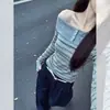 Conjunto estilo coreano camiseta gris a rayas de una sola manga larga para mujer principios de otoño chic elegante súper bonito top para clavícula