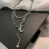 Collar con Letra Cuadrada Chapado en Oro Real Zirconia Coreana Diseño de Marca Cadena de Lana Estilo Frío de Metal para Mujer Otoño e Invierno ins