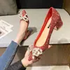 Sapatos com Salto Bloco para Uso Diário Que Não Cansam Seus Pés, Sapatos de Noiva com Lantejoulas, Novos Sapatos de Salto Alto Estilo Francês 2025 Primavera/Verão para Mulheres