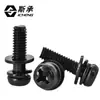 Parafuso Combinado de Três Peças com Cabeça Panela de Aço Inoxidável 304 com Zinco Preto Gb9074.8 Parafuso Combinado de Cabeça Redonda Cruzada M2-M8