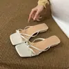 Sandálias Chuyuji estilo francês de tira fina, bico aberto, salto baixo, para calçar e usar ao ar livre