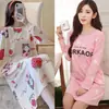Nova camisola de manga comprida até o joelho para primavera, outono e inverno, estilo coreano, tamanho grande, corte solto, pode ser usada fora de casa, roupa de casa feminina