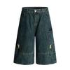L808 Calle Principal Americana Neutro Gama Alta Lavado Retro Azul Diseño Desgastado Suelto Pantalones Cortos de Mezclilla de Cinco Puntos para Hombre