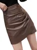 Falda Corta de Cuero Falda para Mujer Otoño e Invierno Moda Europea Explosiones Cintura Alta Falda de Cuero PU de Corte A Falda Irregular para Cadera