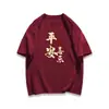 Camiseta de Manga Corta de Algodón Puro Estilo Ins Tendencia Nacional Estampado de Texto de Paz y Alegría Conjunto de Pareja Top Versátil de Verano para Hombres y Mujeres