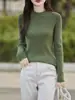 Camiseta Casual de Algodón Puro con Canalé y Cuello Medio, Diseño de Raya Vertical Texturizada, Top Holgado y Versátil para Primavera y Otoño, Venta al por Mayor
