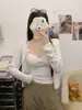 Conjunto de Dos Piezas de Cardigan con Tirantes de Color Puro para Principios de Otoño con Almohadilla en el Pecho Chaleco Sexy Retorcido Cepillado Top de Chaqueta de Manga Larga de Rayón