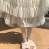 Ropa de mujer: Falda de malla abullonada con pliegues de burbuja, de cintura alta, línea A fluida, corte holgado, dobladillo ancho, falda de capas para mujer en otoño