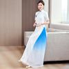Ao Dai Cheongsam Vestido de Pasarela para Mujer 2024 Nuevo Escenario Estilo Joven Bloque de Color Retro Falda Larga
