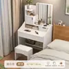 Penteadeira para quarto de casa, design simples e moderno com espelho, mesa de maquiagem compacta multi-funcional com armazenamento
