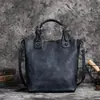 Bolsa Cruzada Popular de Gran Capacidad para Transmisión en Vivo Estilo Chino Retro Frotado a Mano de Cuero Genuino Bolso de Hombro Multiusos