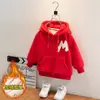 Roupas Infantis Outono e Inverno Moletom com Capuz para Meninas com Forro de Lã Espessado Top Infantil de Manga Longa Casaco Infantil de Outono Estilo Ocidental