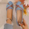 Nuevos Zapatos de Trabajo Planos de Mezclilla de Talla Grande con Boca Baja para Mujer, Zapatos de Trabajo Cruzados con Correa Cruzada, Slip-On, Punta Redonda, Comercio Exterior Wish