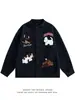 Sudadera con bordado de cachorro gris Cardigan Cleanfit Estilo coreano Estilo perezoso Holgada Chaqueta Bf Chaqueta de béisbol