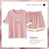 Pijama de Mujer Verano Algodón Puro Manga Corta Pantalones Cortos Delgado Estilo Coreano Mujer Media Manga Ropa de Casa Verano Casual Traje de Dos Piezas