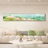 Pintura Decorativa para Sala de Estar Estilo Crema Francesa Ligera Flor y Pájaro Verde Banderín Estrecho Largo Colgante de Pared Mural de Alto Nivel