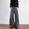 Pantalones negros plisados de corte curvo para hombre, otoño, ajuste limpio, pantalones casuales holgados de pierna ancha recta, pantalones casuales con caída para hombre