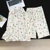 Conjunto de Pijama de Algodón y Seda Yunduo para Mujer en Primavera y Otoño Delgado Lindo Rayas de Dibujos Animados Cardigan de Manga Larga Ropa para el Hogar Se Puede Usar Afuera