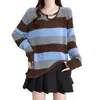 Otoño/Invierno 2026 Nuevo Tallas Grandes Puro Deseo Estilo Perezoso Rayas Color de Contraste Manga Larga Suéter de Punto Suéter Juvenil Top