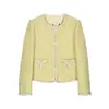Chaqueta de Tweed de Alta Gama Color Amarillo Limón con un Aire Socialité Chic y Elegante, Inspirada en el Estilo Chanel 25168