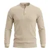 Camisa Henley de jacquard texturizado para hombre de otoño transfronteriza, camiseta de punto de color liso retro americana con media botonadura para hombre