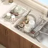 Estante escurridor de fregadero de acero inoxidable 304, cesta escurridora retráctil para cocina, estante de almacenamiento de platos para encimera sin perforación