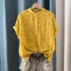 Suéter estilo japonés con cuello pequeño fresco, hilo de algodón doble, manga corta, camisa de verano estampada, holgada, chaqueta Joker, venta al por mayor