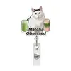 Porta credencial retráctil de acrílico con pinza de cocodrilo, fácil de usar, carrete con emoji divertido, diseño interesante de gato, credencial retráctil para personal médico