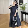 Vestido de maternidad de estilo coreano, holgado, con cuello de pétalos que rejuvenece, a cuadros
