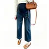 Calça de maternidade 2026 primavera e outono novo estilo calça jeans, calça reta de perna larga fina, calça cropped, cintura alta com suporte para a barriga