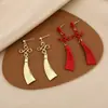 Aretes de Nudo Chino Rojo Aguja de Plata Festivos de Año Nuevo Moda Larga Pendientes Largos Personalidad Tendencia Versátiles Cobre