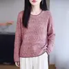 Suéter de tricô com gola redonda transfronteiriço com bolinhas coloridas, fio mesclado e padrão jacquard vazado, pulôver feminino de caimento solto para o início do outono com mangas compridas delicadas
