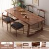 Mesa de Jantar com Perna de Madeira Maciça, Luxo Leve, Combinação Simples Moderna de Mesa Retangular e Cadeiras, Mesa Doméstica para Apartamento Pequeno Cor Nogueira