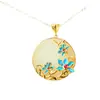 Magnolia natural redondo sin marca moda jade colgante collar cadena suéter plata esterlina para mujer cadena suéter mujer alta gama elegante